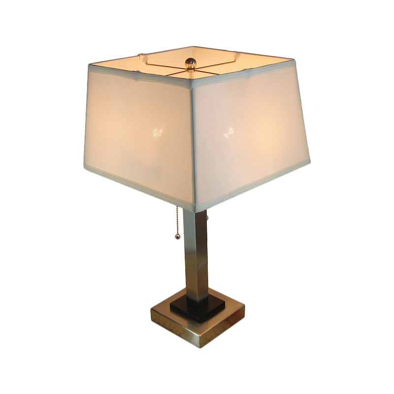 Vintage Fabric Cube Cage Table Lamp With Chrome Finish And Pull Chain - Perfect For Reading