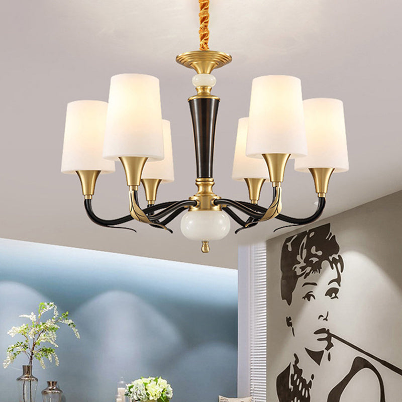 Black Milky Glass Pendulum Chandelier: Elegant 6-Light Pendant Lamp For Dining Hall