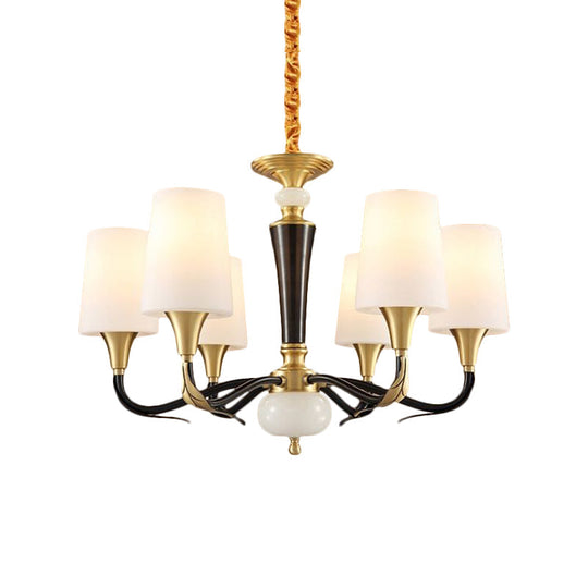 Black Milky Glass Pendulum Chandelier: Elegant 6-Light Pendant Lamp For Dining Hall