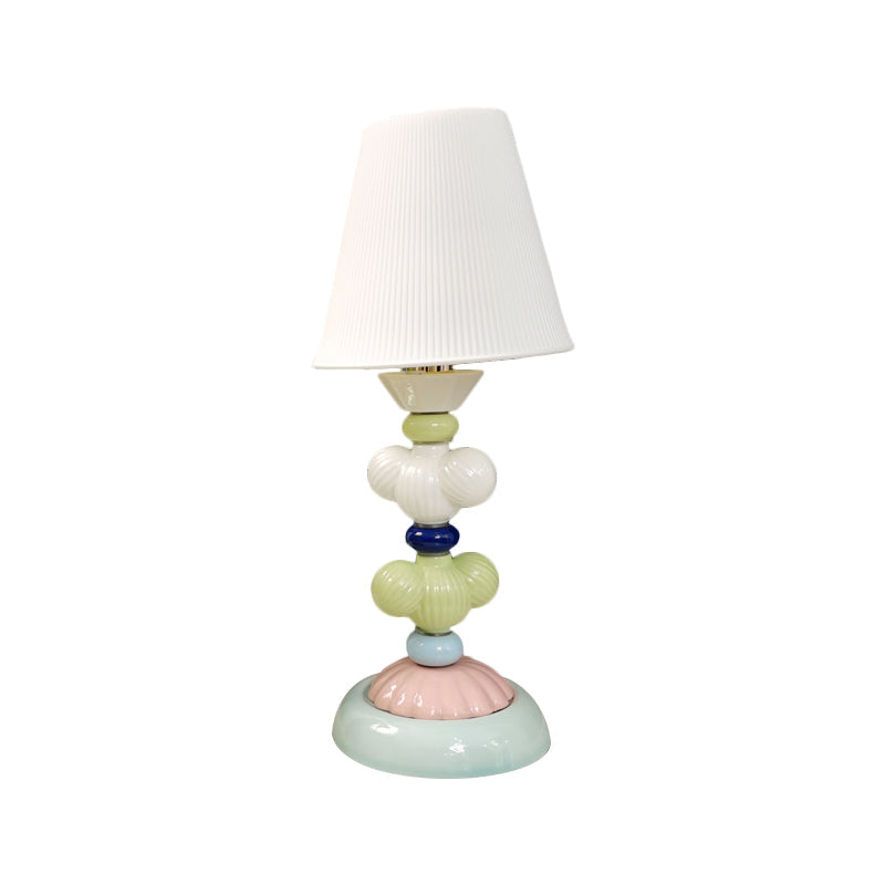 Kids Book Light - Fabric Conical Table Lamp With Ceramic Base (White)