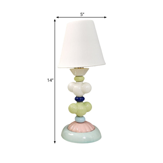 Kids Book Light - Fabric Conical Table Lamp With Ceramic Base (White)