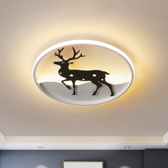 Cartoon Deer LED Ceiling Light Fixture, Black Acrylic Flush Mount Lighting – Warm/White Light