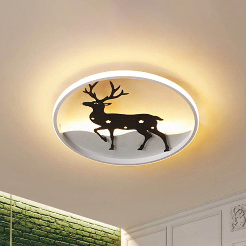 Cartoon Deer LED Ceiling Light Fixture, Black Acrylic Flush Mount Lighting – Warm/White Light