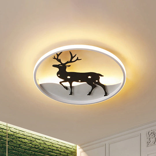 Cartoon Deer LED Ceiling Light Fixture, Black Acrylic Flush Mount Lighting – Warm/White Light