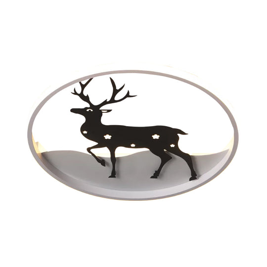 Cartoon Deer LED Ceiling Light Fixture, Black Acrylic Flush Mount Lighting – Warm/White Light