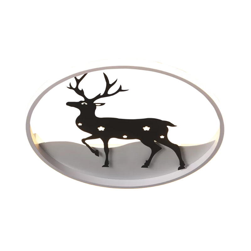 Cartoon Deer Led Ceiling Light Fixture Black Acrylic Flush Mount Lighting Warm/White