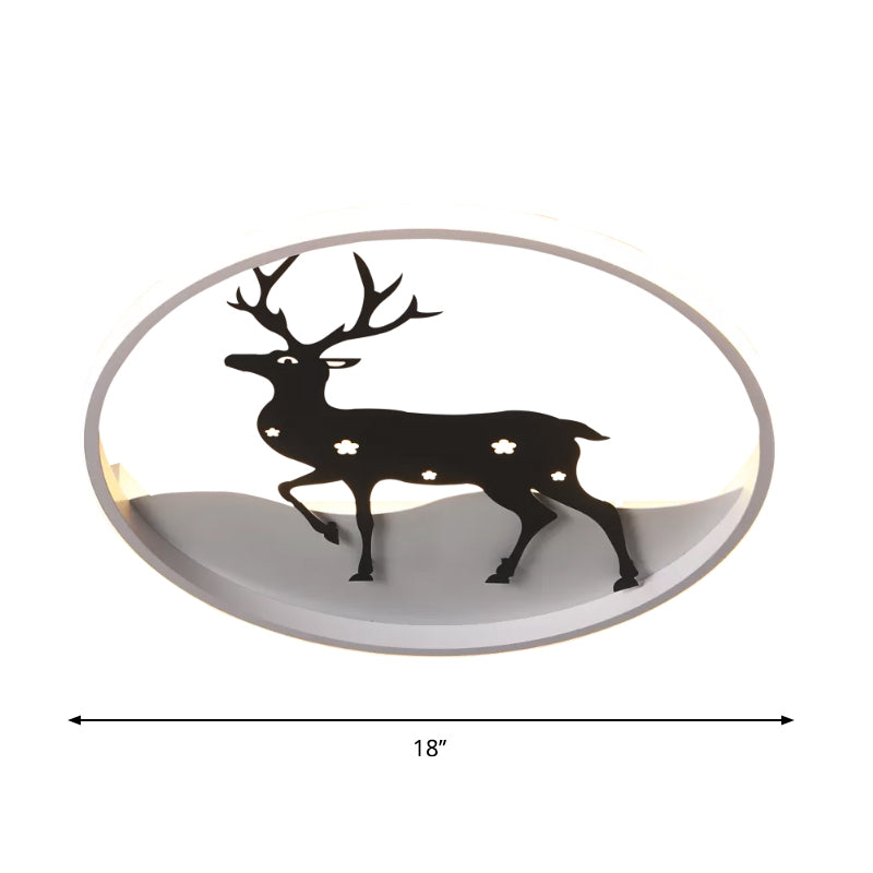 Cartoon Deer LED Ceiling Light Fixture, Black Acrylic Flush Mount Lighting – Warm/White Light