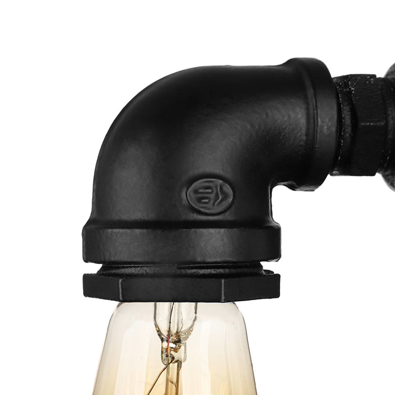 Industrial Wall Mounted Lamp With 2 Open Bulbs And Pipe Design In Bronze/Black For Bathroom