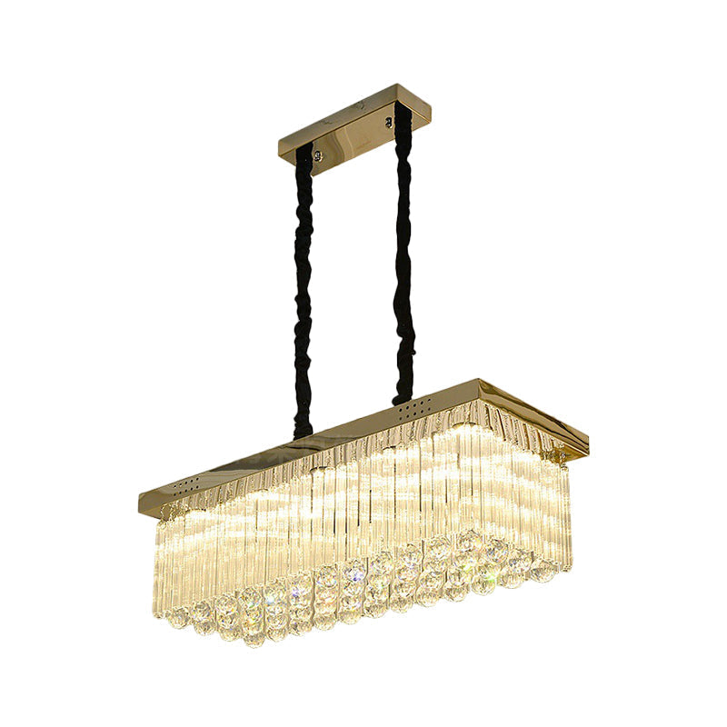 Led Gold Suspension Crystal Rod Island Light For Dining Room - Simplicity & Warm/White Lighting