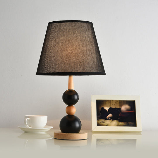 Modern Cone Desk Light: 1-Head Study Room Table Lamp With Round Wooden Base In Black/White