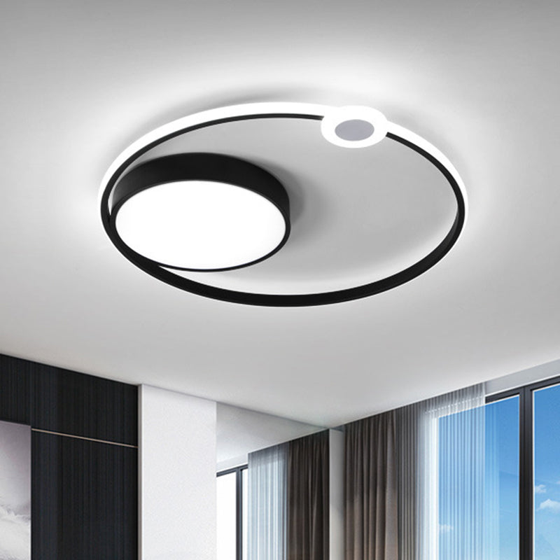 Contemporary Acrylic Flush Mount Ceiling Light - Black LED Fixture (16"/23.5" Width) - Warm/White Light