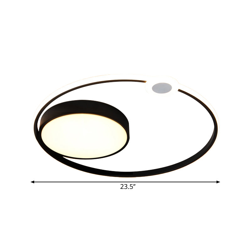 Contemporary Acrylic Flush Mount Ceiling Light - Black LED Fixture (16"/23.5" Width) - Warm/White Light