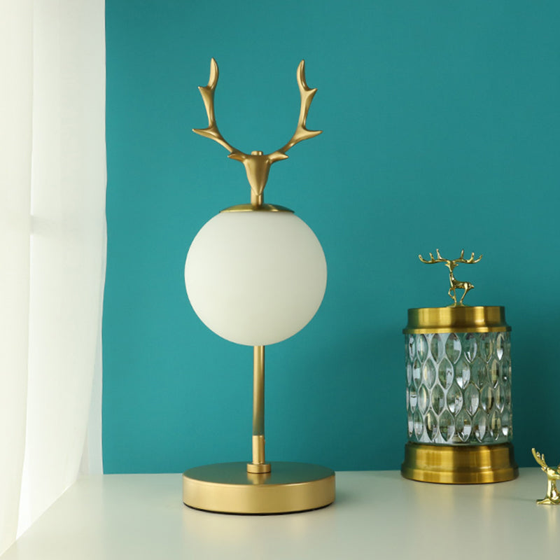 Cartoon White Glass Globe Reading Light With Deer Design - Perfect For Bedroom