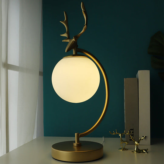 Cartoon White Glass Globe Reading Light With Deer Design - Perfect For Bedroom