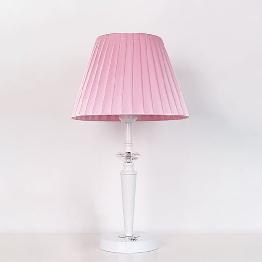 Modern Pink Desk Lamp: Tapered Fabric Shade Crystal Deco Touch Switch