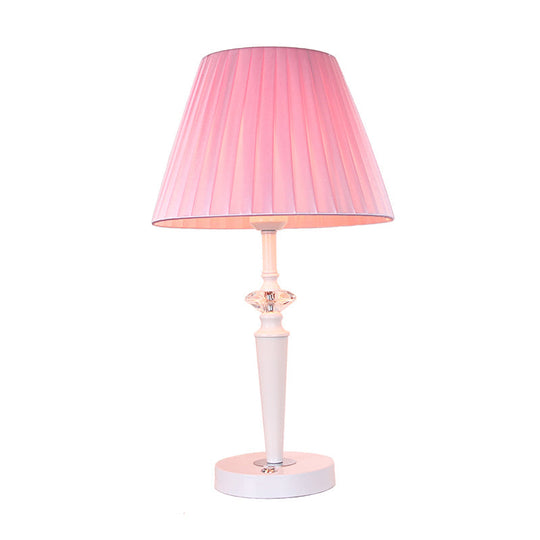 Modern Pink Desk Lamp: Tapered Fabric Shade Crystal Deco Touch Switch