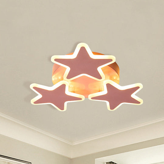 Cartoon Pink Led Star Ceiling Light Fixture - Acrylic Flushmount For Bedroom Lighting