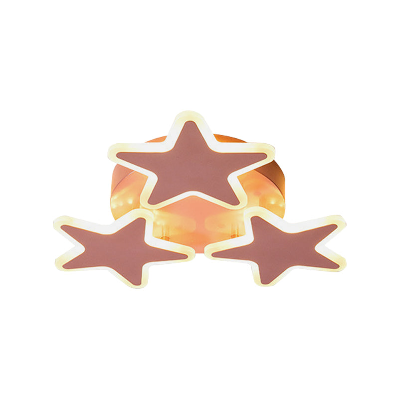 Cartoon Pink Led Star Ceiling Light Fixture - Acrylic Flushmount For Bedroom Lighting