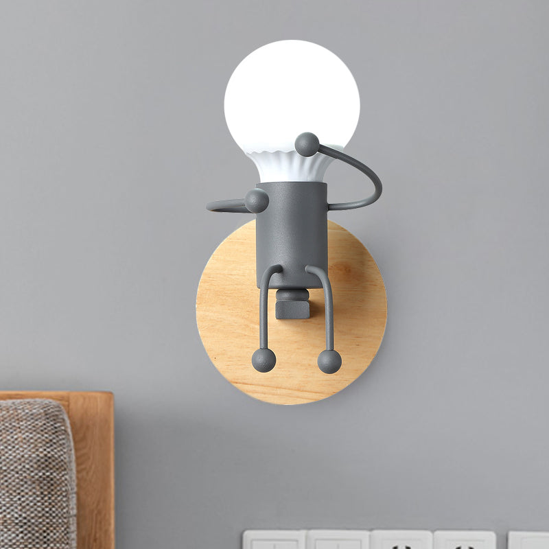 Metal Cartoon Wall Light Fixture - 1-Light Grey/White/Green Lamp For Bedroom Grey