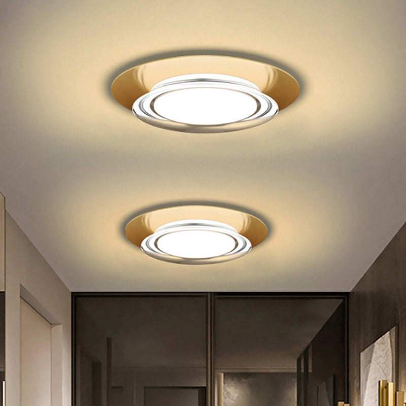 Black/Gold Led Metal Flush Mount Ceiling Light In Warm/White For Parlor