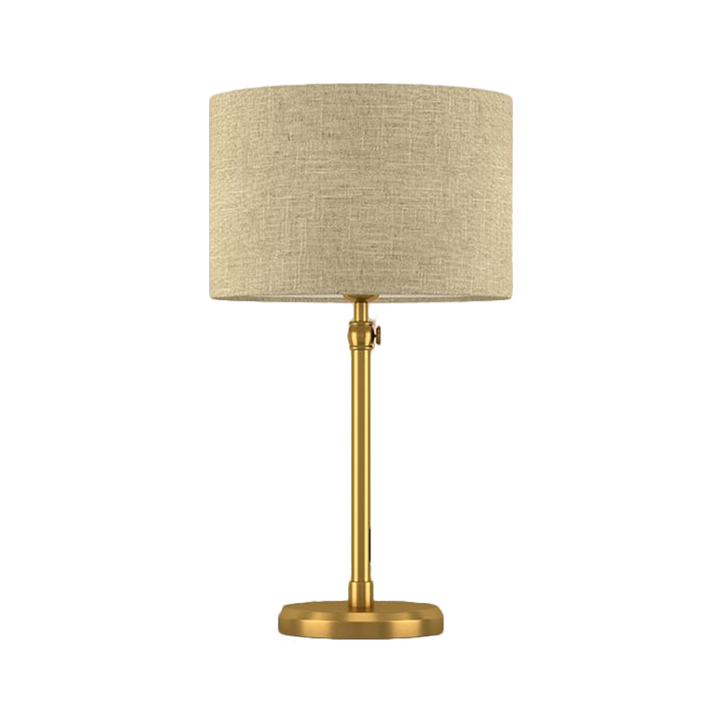 Retro Style Gold Fabric Cylinder Night Table Light For Living Room