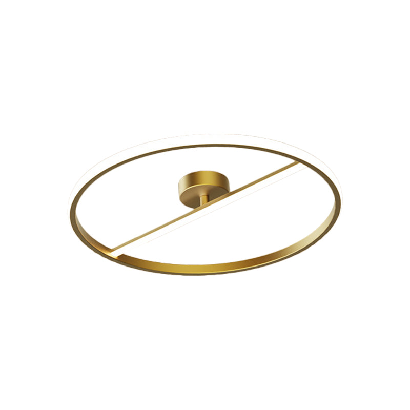 Modern Led Gold Semi-Flush Ceiling Light Fixture With Ring And Linear Metal Design Warm/White