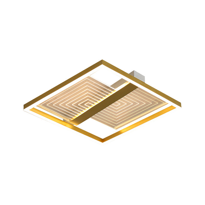 Modernist Gold Square Frame Led Ceiling Light Fixture In 16/19.5 Width - Flush Mount For Sitting