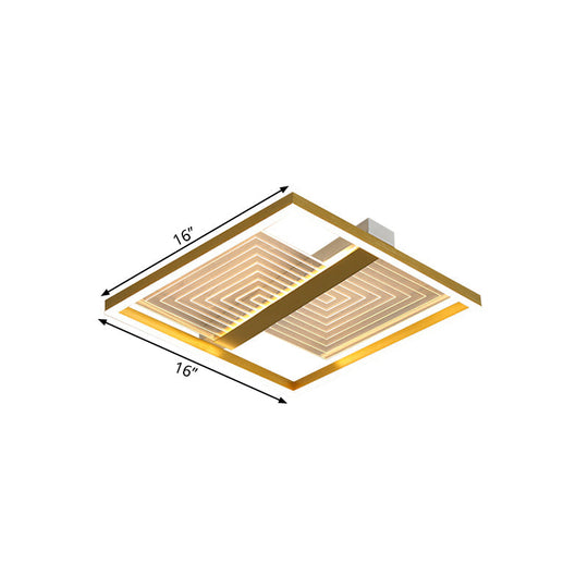 Modernist Gold Square Frame Led Ceiling Light Fixture In 16/19.5 Width - Flush Mount For Sitting