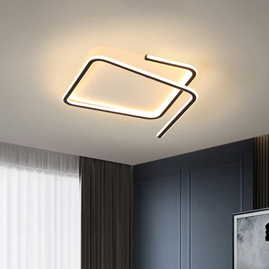 Geometric Flush Mount Lamp: Metallic Led Ceiling Light 16/19.5 Width Black/Gold Warm/White