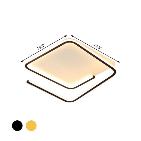 Geometric Flush Mount Lamp: Metallic Led Ceiling Light 16/19.5 Width Black/Gold Warm/White