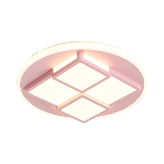 Nordic Pink/White Led Ceiling Light For Bedroom - Square Acrylic Flush Mount