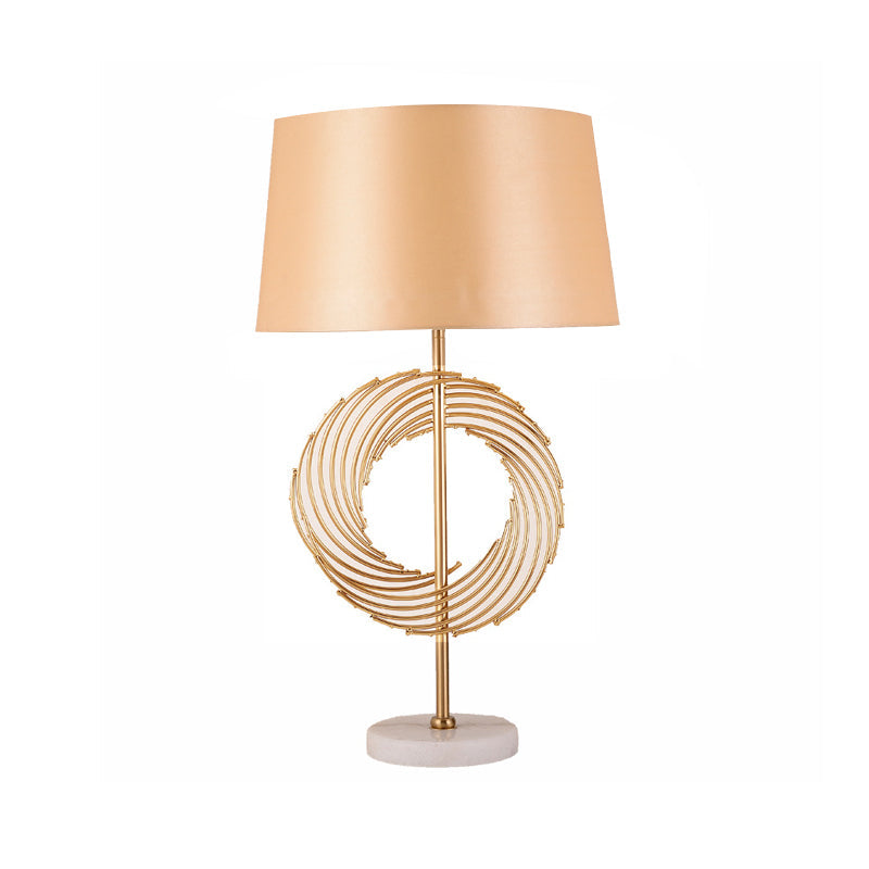 Alphecca - Vintage Drum Study Room Desk Lamp Vintage Fabric 1 Bulb Gold Night Table Light with Ring Decor