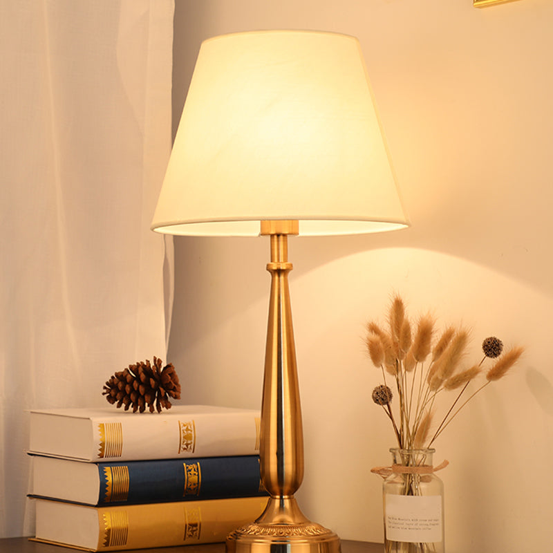 Traditional Bedside Desk Light With Floral/Conical Design Single Head Gold Night Table Lamp / A