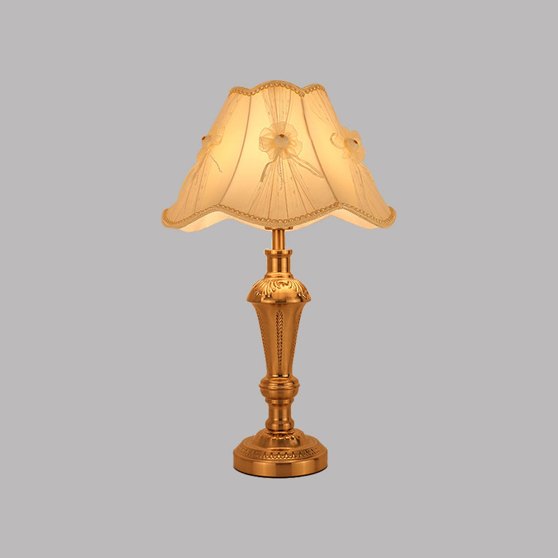 Traditional Bedside Desk Light With Floral/Conical Design Single Head Gold Night Table Lamp