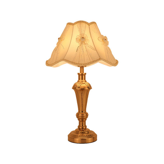 Traditional Bedside Desk Light With Floral/Conical Design Single Head Gold Night Table Lamp