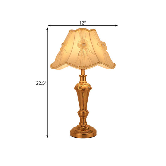 Traditional Bedside Desk Light With Floral/Conical Design Single Head Gold Night Table Lamp