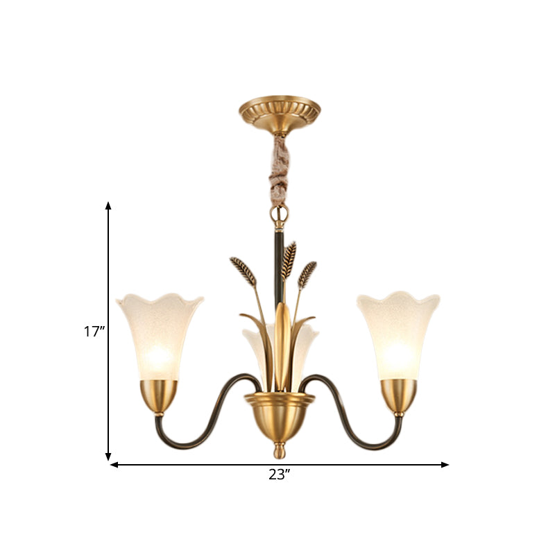 Traditional Blossom Chandelier Lamp - Cream Glass Suspension Lighting Fixture With Curved Arm In