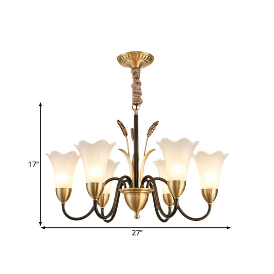 Traditional Blossom Chandelier Lamp - Cream Glass Suspension Lighting Fixture With Curved Arm In