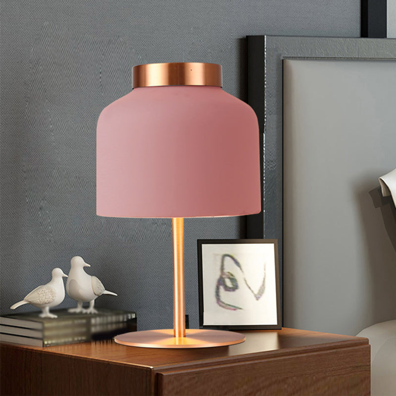 Dome Metallic Desk Light - Minimalist 1-Head Nightstand Lamp In Pink/Blue With Adjustable Design