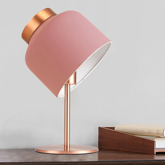 Dome Metallic Desk Light - Minimalist 1-Head Nightstand Lamp In Pink/Blue With Adjustable Design