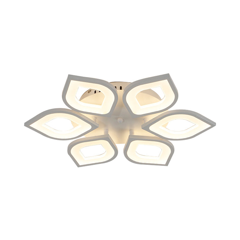 LED Flush Mount Ceiling Light with Leaf Acrylic Shade - White/Warm/Natural Lighting Fixture for Bedroom (4/6/8 Lights)