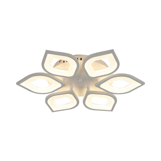 LED Flush Mount Ceiling Light with Leaf Acrylic Shade - White/Warm/Natural Lighting Fixture for Bedroom (4/6/8 Lights)