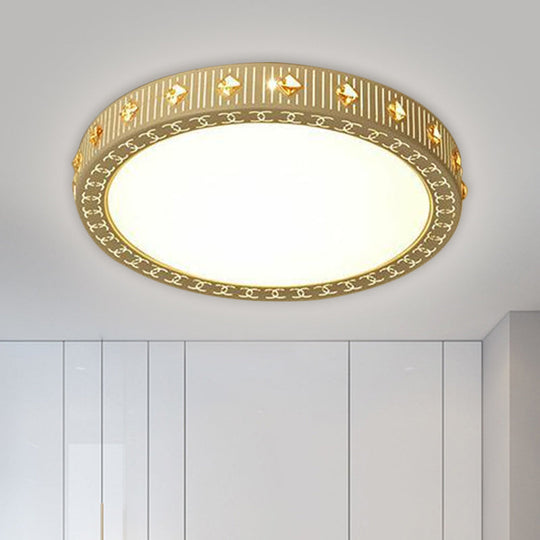 Minimalistic Led Flush Mount Ceiling Light With Crystal Deco Round Metallic White Lamp 19.5/23.5