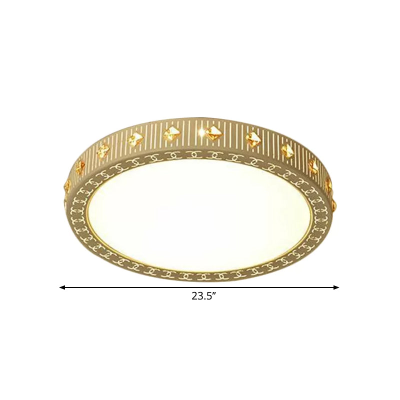 Minimalistic Led Flush Mount Ceiling Light With Crystal Deco Round Metallic White Lamp 19.5/23.5