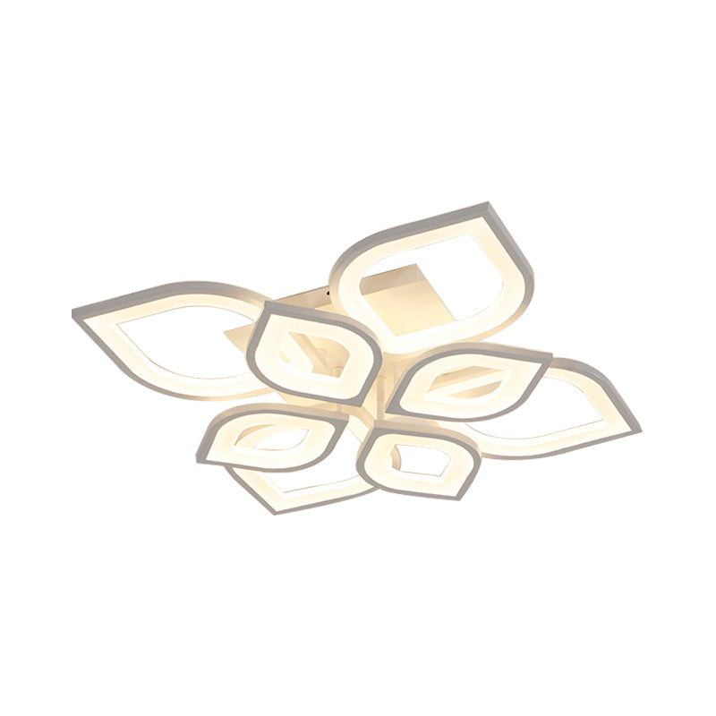 LED Flush Mount Ceiling Light with Leaf Acrylic Shade - White/Warm/Natural Lighting Fixture for Bedroom (4/6/8 Lights)