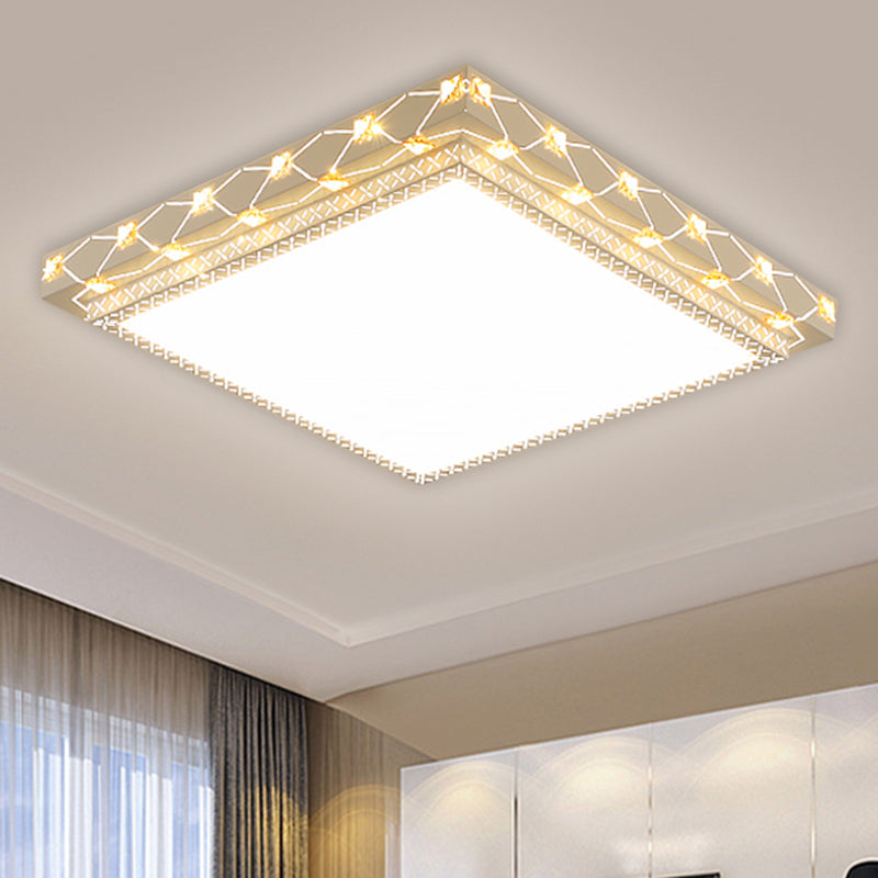 Contemporary Led Ceiling Flush Mount In White With Beveled Crystal Deco