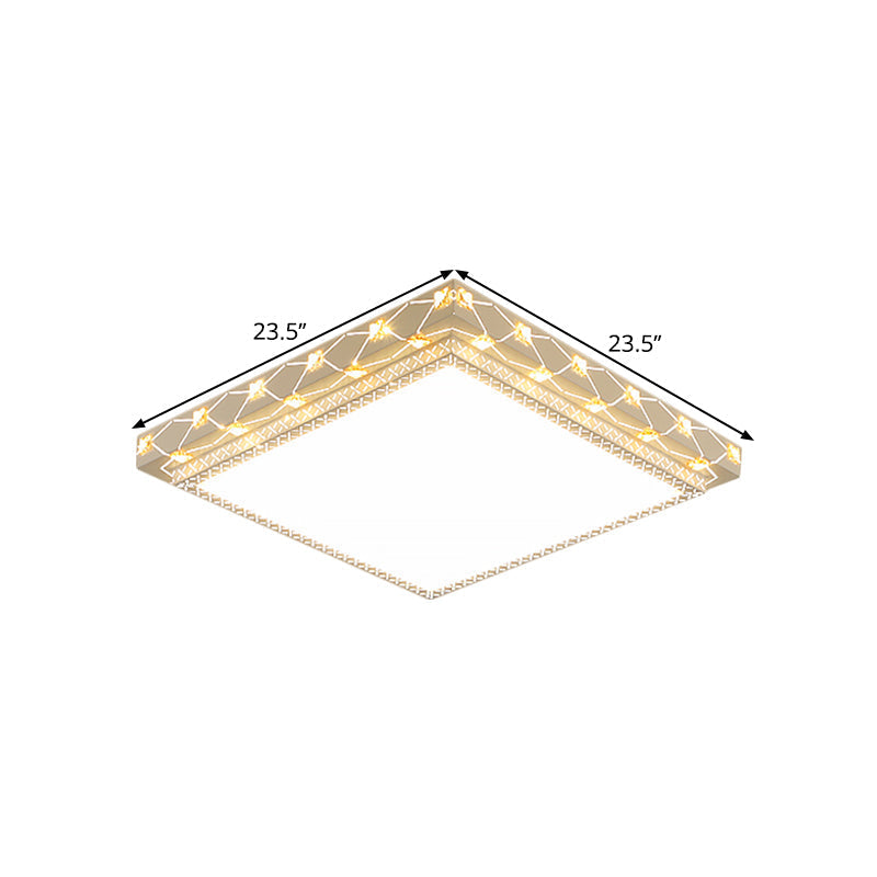 Contemporary Led Ceiling Flush Mount In White With Beveled Crystal Deco