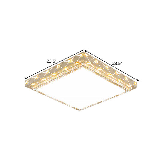 Contemporary Led Ceiling Flush Mount In White With Beveled Crystal Deco