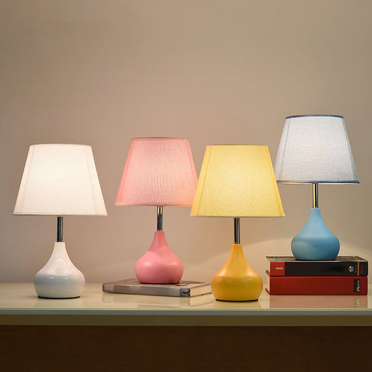 Modern Conical Table Lamp With Vase Base In Pink/White/Yellow - Ideal For Study Room