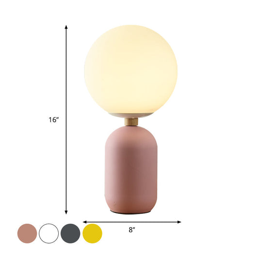 Estelle - White Global White Glass Night Table Lamp Nordic 1-Bulb Grey/White/Pink Reading Book Light with Cylinder Base